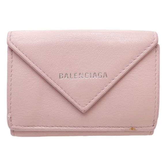 BALENCIAGA Paper Mini Wallet 391446 Trifold Smooth Leather Light Rose 083702 - Picture 1 of 9